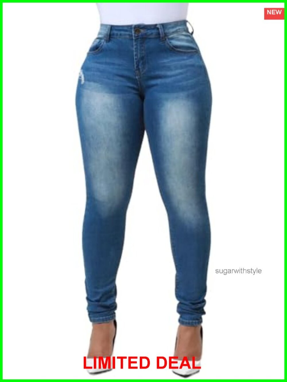 Women's Mid-Rise Stretch Skinny Jeans Slim Fit Elastic Waist Denim Pants
